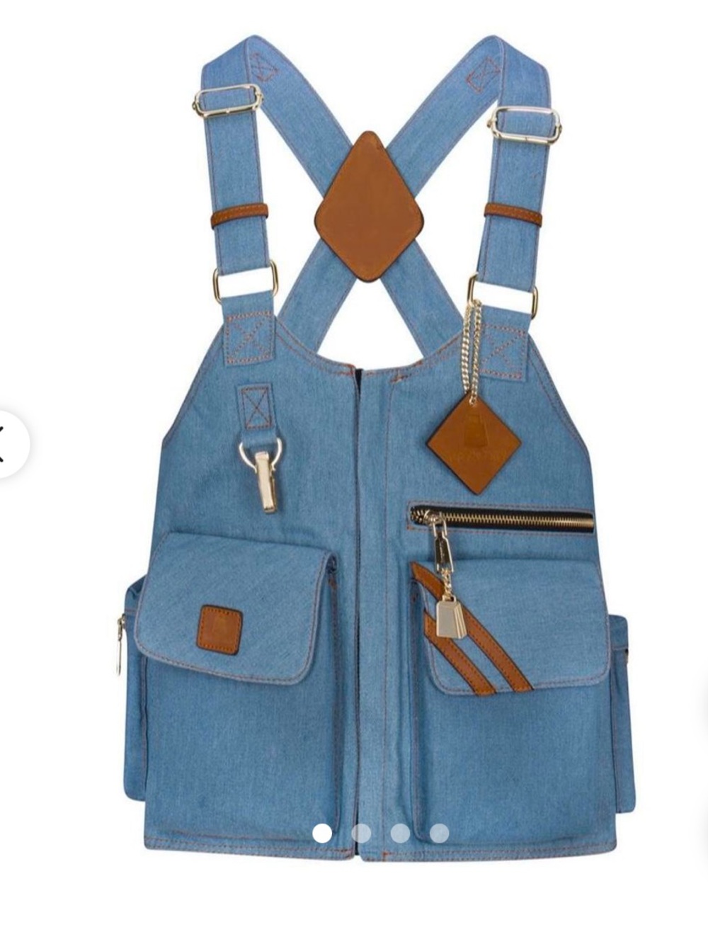 TOTE & CARRY Light Blue Denim Utility Vest with Brown Accents
